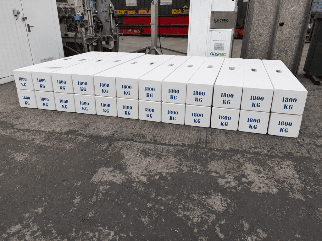 Set of 1800 kg test weights for calibration and industrial use.